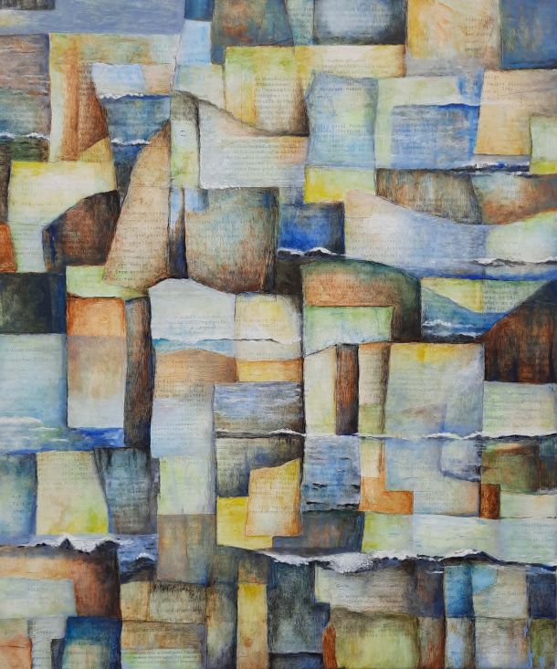 Öl auf Collage auf Leinwand